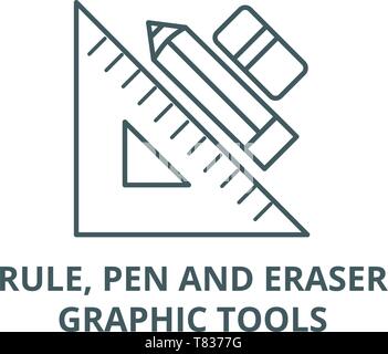 Rule pen and eraser,graphic tools vector line icon, linear concept, outline sign, symbol Stock Vector