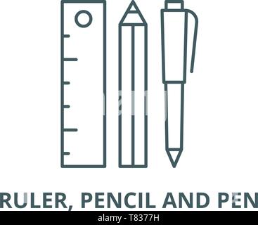 Ruler, pencil and pen vector line icon, linear concept, outline sign, symbol Stock Vector