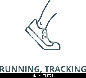 Running, tracking vector line icon, linear concept, outline sign, symbol Stock Vector