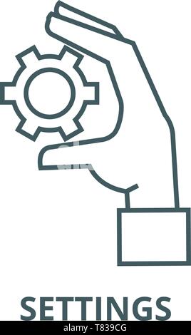 Settings gears in hand vector line icon, linear concept, outline sign, symbol Stock Vector