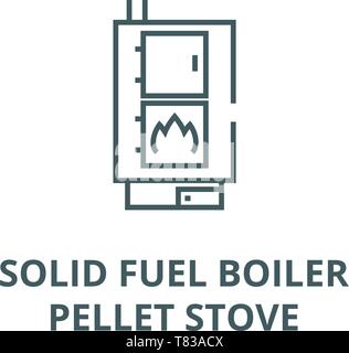 Solid fuel boiler,pellet stove vector line icon, linear concept, outline sign, symbol Stock Vector