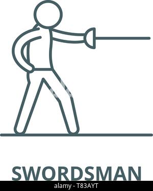 Swordsman vector line icon, linear concept, outline sign, symbol Stock Vector