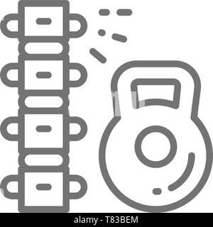 Load on spine, backache, low back pain line icon. Stock Vector
