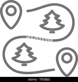 Road map scheme with location marks line icon. Stock Vector