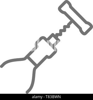 Bottle open with corkscrew line icon. Stock Vector
