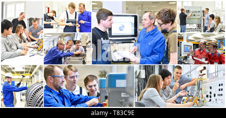 Group of young people in technical vocational training with teacher - collage with various pictures Stock Photo