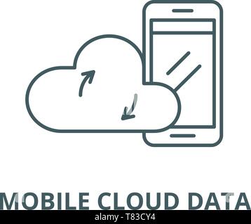 Mobile cloud data vector line icon, linear concept, outline sign, symbol Stock Vector