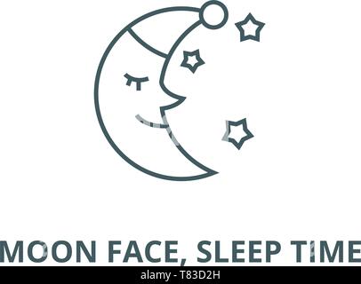 Moon face, sleep time vector line icon, linear concept, outline sign, symbol Stock Vector