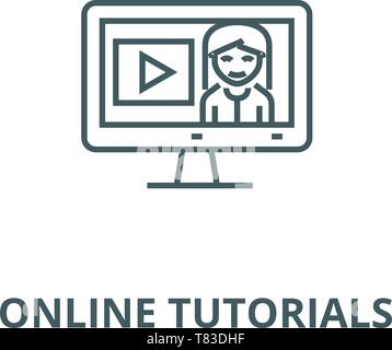 Online tutorials,education in monitor vector line icon, linear concept, outline sign, symbol Stock Vector