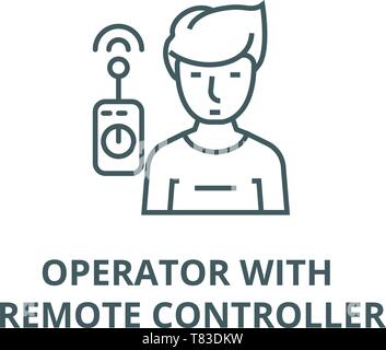 Operator with remote controller vector line icon, linear concept, outline sign, symbol Stock Vector