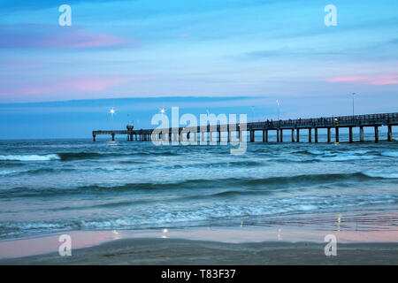 Bob Hall Pier at Sunset, Padre Island Stock Photo