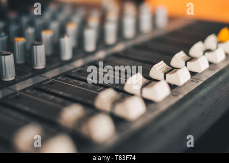 Sound mixer in default mode. Selective focus. Copy space. Stock Photo