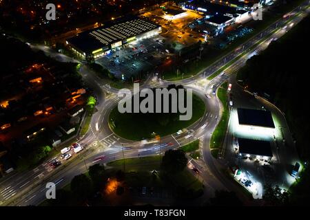 Stirling corner roundabout aerial nighttime long exposure. London, UK Stock Photo