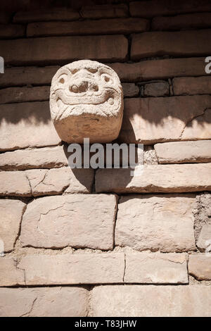 Ancient stone tenon head or Cabeza Clava at Archeological site of Chavín de Huántar, Ancash Region, Peru Stock Photo