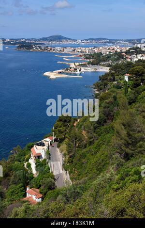 France, Var, Toulon, Le Mourillon district, the beaches seen from the Fort du Cap Brun Stock Photo