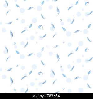 Purity seamless vector pattern with feathers and bubbles. Stock Vector