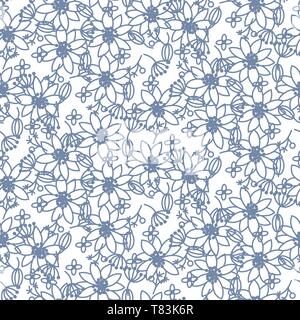 Prairie florals blue light colors seamless vector pattern. Stock Vector