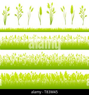 Green grass borders set on white background vector Stock Vector