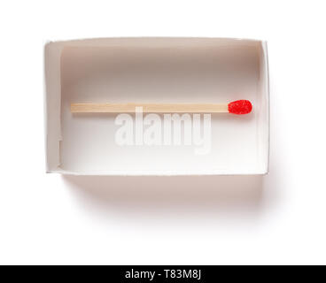 top view matchbox with the last matchstick on white with clipping path Stock Photo