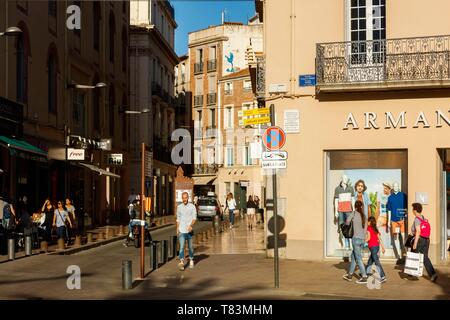 France, Pyrenees Orientales, Perpignan, city center, street scene in downtown Stock Photo