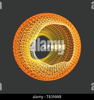 Sphere with connected lines and dots. Wireframe illustration. Abstract 3d grid design. Technology style. Stock Vector