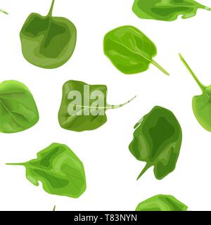 Spinach fresh juicy raw leaves seamless vector pattern isolated. Healthy diet, vegetarian food, spring summer vegetables Stock Vector