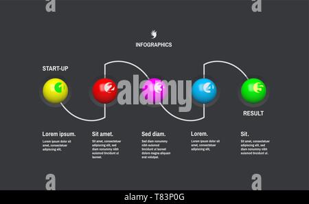 Startup infographic template with 5 steps. Business concept. Vector illustration for marketing, research, statistics and analytics. Stock Vector
