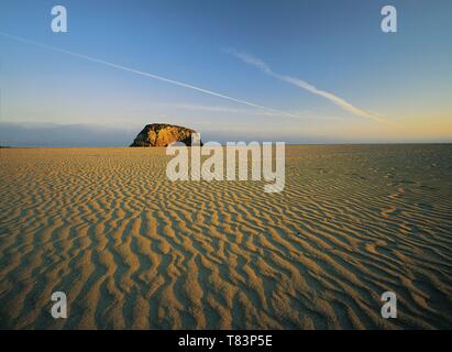 Spain, Asturias, Castropol, sand texture at sunrise at low tide Stock Photo