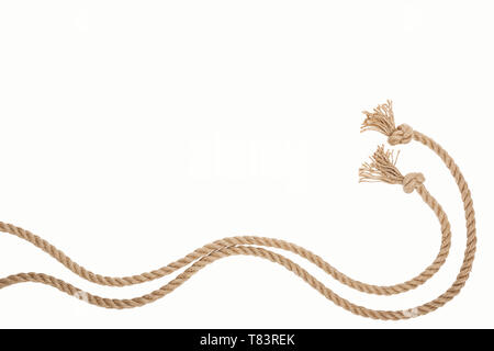 waved brown and jute ropes isolated on white Stock Photo