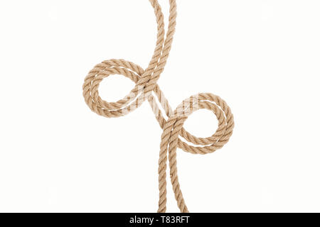 curled brown and jute ropes isolated on white Stock Photo