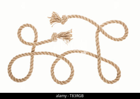 long brown rope with curls and knots isolated on white Stock Photo - Alamy