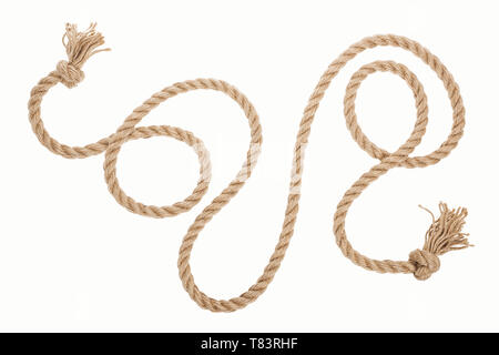 long brown rope with knots and curls isolated on white Stock Photo - Alamy