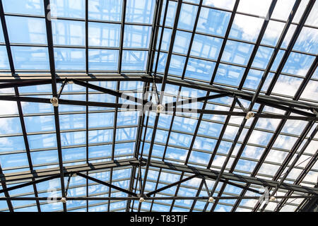 Openwork steel and glass ceiling in shopping center Stock Photo - Alamy