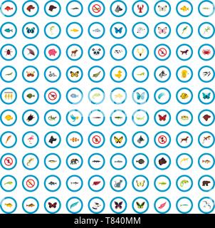 100 zoo icons set, flat style Stock Vector