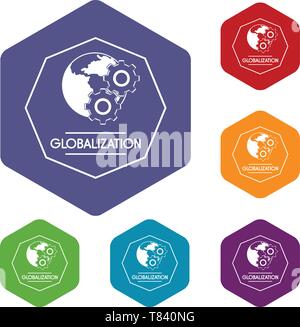 Globalization icons vector hexahedron Stock Vector