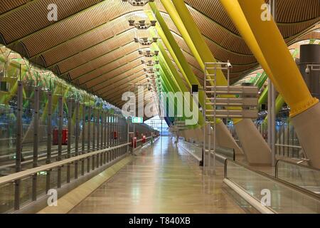 MADRID, SPAIN - DECEMBER 6, 2016: Interior of Terminal T4 Madrid Barajas Airport in Spain. It is the 6th busiest airport in Europe, with 50.4 million  Stock Photo