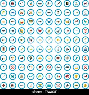 100 zoo examination icons set, flat style Stock Vector