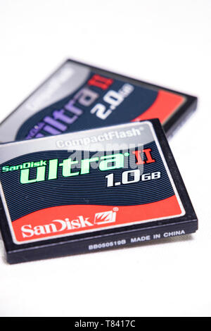 Old SanDisk CompactFlash camera memory cards 1.0GB and 2.0GB Stock Photo