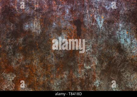 Metal plate background - crude grungy aged steel texture. Stock Photo