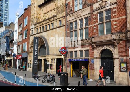 LONDON, UK - JULY 6, 2016: People visit Aldgate East in Whitechapel, London, UK. London is the most populous city in the UK with 13 million people liv Stock Photo