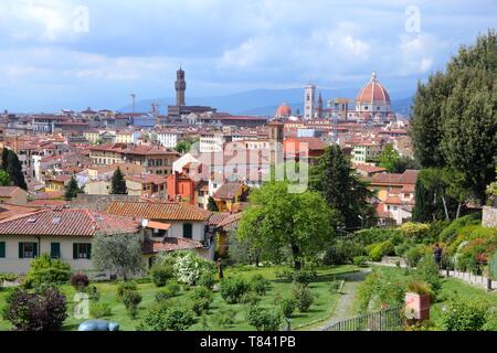 Florence - cityscape with cathedral. Old town view with Giardino Delle Rose. Stock Photo