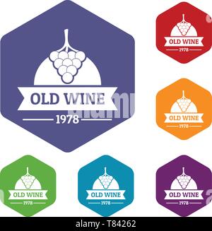 Wine natural icons vector hexahedron Stock Vector