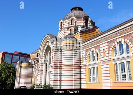 Sofia, Bulgaria - famous Central Mineral Baths building. Vienna Secession architecture style. Stock Photo