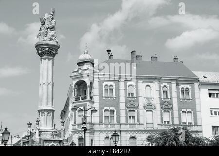 Szombathely, Hungary. City in Western Transdanubia region. Old town view with. Black and white tone - retro monochrome color style. Stock Photo