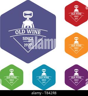 Restaurant wine icons vector hexahedron Stock Vector