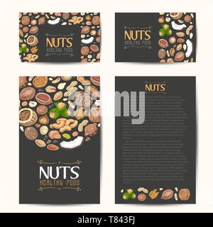 Set of vector cards with nuts and seeds. Vector illustration for your design Stock Vector