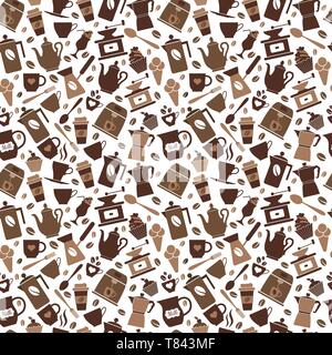 Colorful coffee icon set on white. Vector illustration. Seamless pattern. Stock Vector