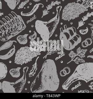 Seamless pattern with different meat products. Vector illustration for your design Stock Vector