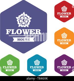 Flower decoration icons vector hexahedron Stock Vector