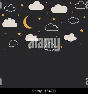 Cute baby clouds, stars, moon pattern vector seamless Stock Vector